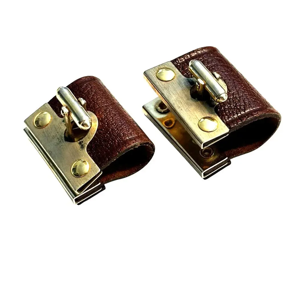 Vintage cufflinks brown leather wraps gold geometric details unique statement